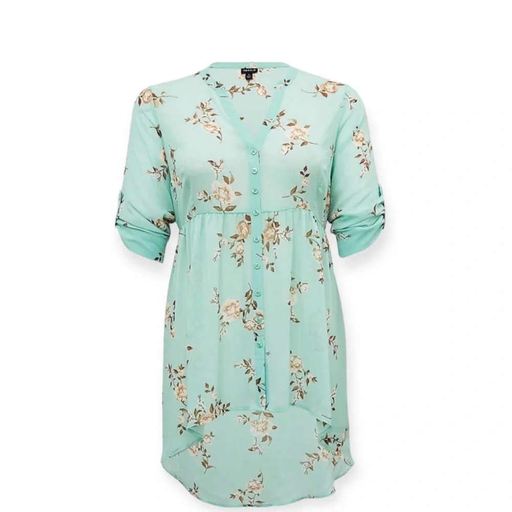 Torrid Floral Chiffon Hi- Low Baby Doll Tunic Blouse